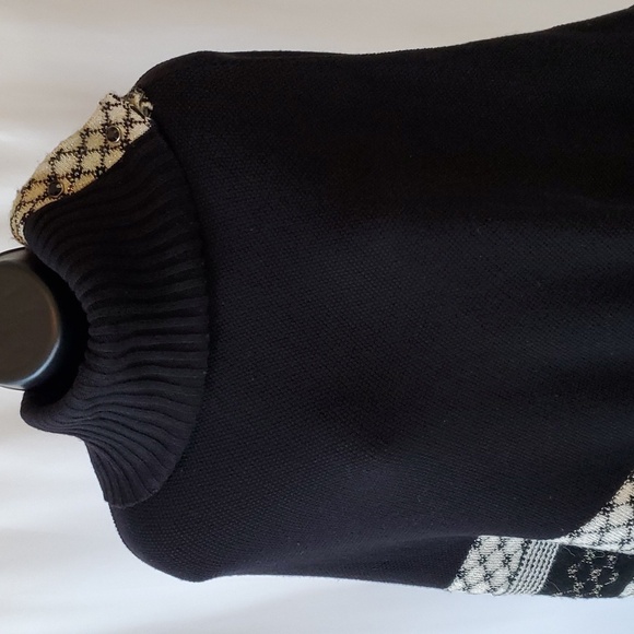 White House Black Market Assymetrical Cowl Neck Poncho In Black And Ecru Size M - Picture 5 of 12